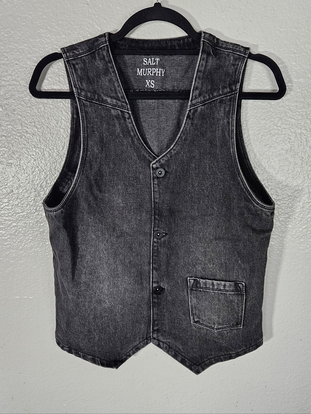 Salt Murphy Dixie Acid Wash Waistcoat Button Denim Vest Black Size Xs